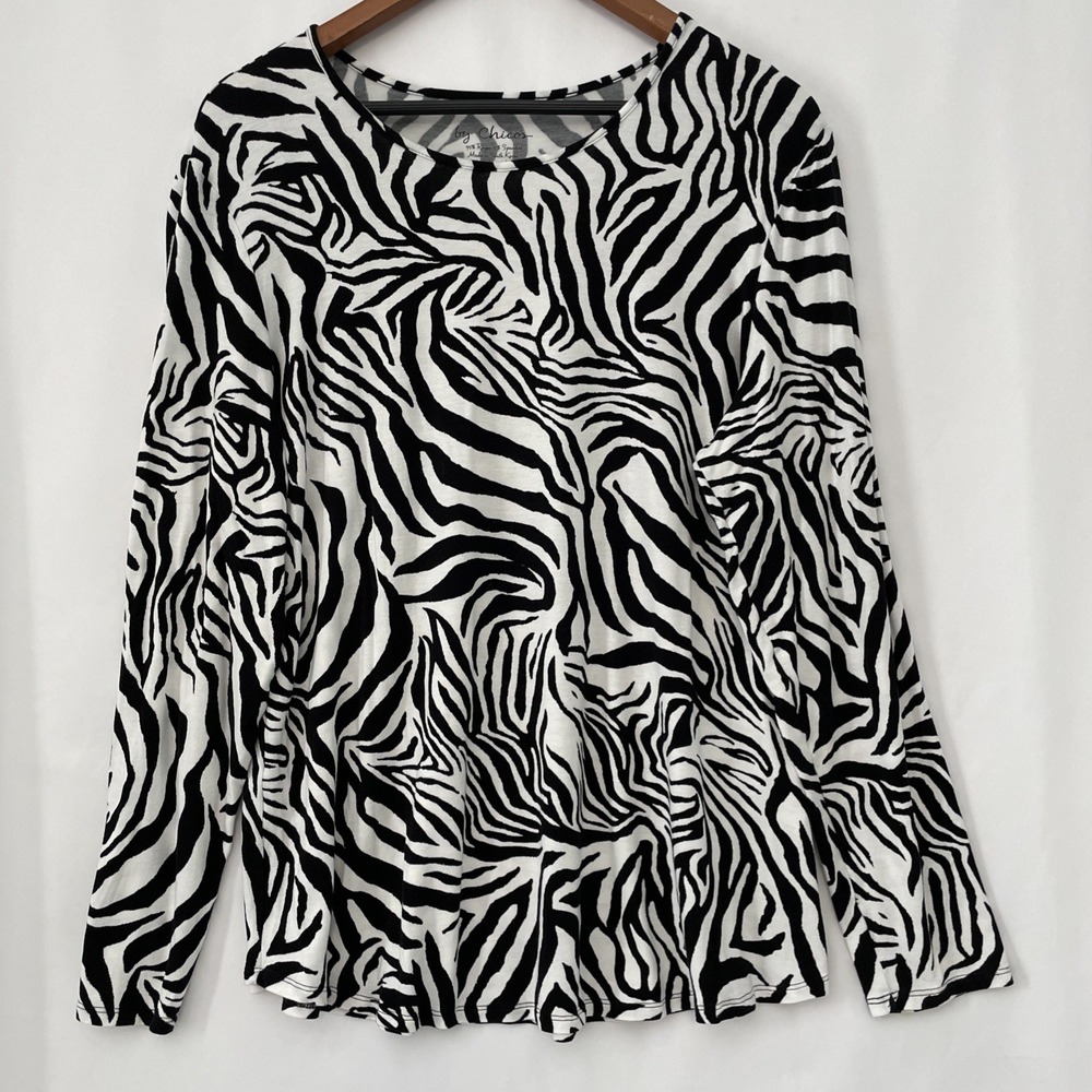 Chico's Travelers Shirt Size 3 Zebra Print Lightweight Long Sleeve Stretch Soft